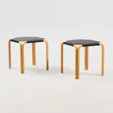 Stools, 2 pcs, model X601, Artek, late 20th century by Alvar Aalto, fan-shaped legs in birch, sold Jun 2026