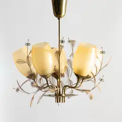 Paavo Tynell, Ceiling light, model, 9029/5, Taito, mid of 20th century, brass and glass