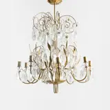 Ceiling lamp, mid of 20th century by Paavo Tynell, brass and crystal, sold Jun 2026