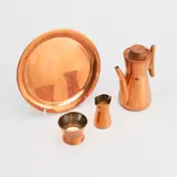 Coffee set, 4 pcs, Kultakeskus, mid of 20th century by Tapio Wirkkala, copper and teak, sold Jun 2026