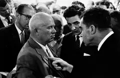 Elliott Erwitt, The Kitchen Debate', Nikita Khrushchev and Richard Nixon, Moscow 1959, 1959, Vintage silver print on single-weight glossy paper, in very good condition. Photographer's Magnum stamp, negative number stamp and handwritten annotations on the reverse