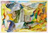 Bernard Schultze, "heroische Herbstlandschaft", Aquarell auf SCHÖLLERSHAMMER 4G-dick (Aufdruck)