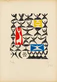 Aus: "14 Variationen über ein Thema" (zur Fakturenfibel) by Karl Otto Götz, Farbholzschnitt auf festem Papier, sold Jun 2016