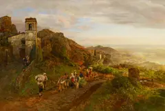 Oswald Achenbach, Abendstimmung bei Ravallo in der römischen Campagna, Öl auf Leinwand