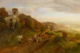 Oswald Achenbach, Abendstimmung bei Ravallo in der römischen Campagna, Öl auf Leinwand