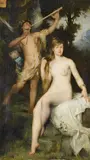 Émile-Louis Foubert, Pan und Nymphe in Landschaft, Öl auf Holz
