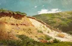 In den Dünen by Johan Lundbye, Öl auf Papier, sold May 2016