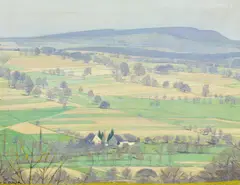 Albert Hermann Daur, Vorfrühling, Mühle im Kandertal, Öl auf Leinwand