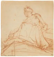 Raffael Schuster-Woldan, Entwurfsstudie für das Deckengemälde im Bundesratssitzungssaals des Deutschen Reichstags in Berlin, Rötelzeichnung auf Papier