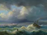 Segler in schwerer See by Raden Saleh Ben Jaggia, Öl auf Karton, sold May 2016