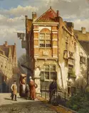 Willem Koekkoek, Holländische Stadtansicht, Öl auf Holz