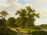 Marinus Adrianus Koekkoek, Weite Waldlandschaft mit Fuhrwerk, Öl auf Leinwand