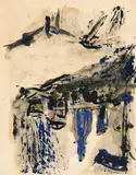 Georg Baselitz, Ohne Titel (Stillleben mit Flasche), Monotypie in schwarzer und blauer Farbe (Handabzug) mit Tusche und Tinte überarbeitet auf Velin