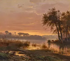 Frederik Rohde, Flusslandschaft im Abendlicht, Öl auf Leinwand