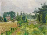 Otto Modersohn, Sommergarten, Feldweg an der Surheide, Öl auf Karton