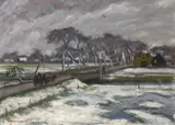 Otto Modersohn, Winterlandschaft, Öl auf Karton