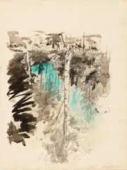 "Birke" by Georg Baselitz, Bleistift und Wasserfarbe auf Papier, sold Jun 2016