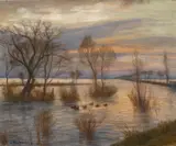 Otto Modersohn, Überschwemmung lichtsilberblau, Öl auf Leinwand
