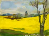 Klaus Fußmann, Rapsfeld (mit Blick auf die Ostsee), Mischtechnik auf Bütten