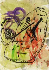 Walter Dahn, Selbst als Straßenkehrer, Aquarell über Serigrafie auf Papier