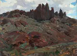 Butte Montana by Frank Tenney Johnson, Oil on masonite, sold Mar 2017