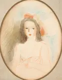 Marie Laurencin, Seated Young Woman with Bow, Colored pencil on paper laid to board