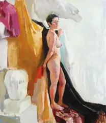 Russian School, A Standing Female Nude Artist Model, Oil on canvas