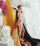 Russian School, A Standing Female Nude Artist Model, Oil on canvas