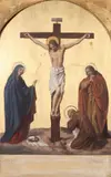 German School, Christ on the Cross between the Virgin and Saint John, Oil and gold leaf on wood panel