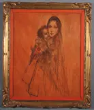 Karel Van Belle, Mother and Child -, Oil on wood panel