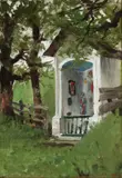 Julius von Blaas, A Rural Shrine with Statues and Icons, Oil on canvas laid down