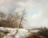Jan Jacob Spohler, Hunter with Dog in Winter Landscape -, Oil on canvas