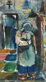 Efthymios Warlamis, A Woman Blessing Herself Inside a Greek Church, Watercolor and rice paper (mixed media)