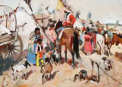 Laverne Nelson Black, A Festive Indian Encampment, Oil on artist board