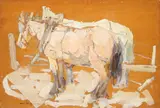 Leon Gaspard, Two Horses and a Burro -, Oil on wood panel