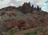 Butte Montana by Frank Tenney Johnson, Oil on masonite, sold Nov 2016