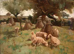 Harry Ives Thompson, Pastoral Scene with Sheep, Oil on canvas