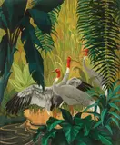 Jessie Arms Botke, Saurus Cranes -, Oil, gold foil on board