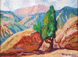 Birger Sandzén, Study of Junipers -, Oil on board