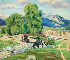 Watering the Horse - by Joseph Fleck, Oil on board, sold Nov 2016