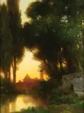 Thomas Moran, View at Dusk of the Church of San Juan Bautista, Maravatio, Mexico -, Oil on canvas