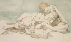 Conger Metcalf, A Peaceful Moment, Graphite and watercolor on paper