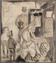 Rose O'Neill, Stepping Into the Carriage and Trying to Calm Baby -, Pen and ink, pen and ink and pencil