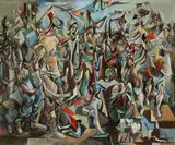 Walter Quirt, A Surrealistic Assemblage of Figures -, Oil on canvas
