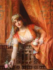 Léon Comerre, An Oriental Beauty with Roses, Oil on canvas