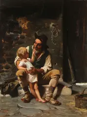 Grandpa's Love by Luigi Bechi, Oil on canvas, sold Nov 2016