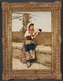 Filippo Indoni, Young Maiden Leaning on Wall and A Peasant Smoking a Pipe -