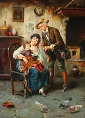 T. Hellwig, Interior Scene, Oil on canvas