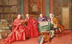 R. Moretti, A Serious Debate, Watercolor