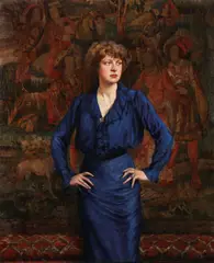 Portrait of an Elegant Woman in Front of a Tapestry - by Benjamin Strasser, Oil on canvas, sold Nov 2016